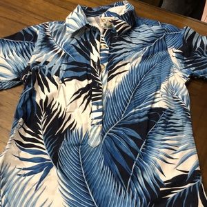 Hawaiian, blue, half button up with pocket, tapered